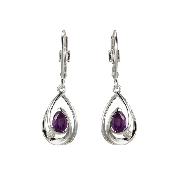 Lady's White Sterling Silver Drop Earrings With Amethyst Stones Venus Jewelers Somerset, NJ