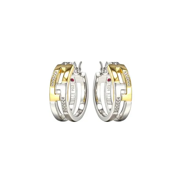 Elle Lady's Modern Two Tone Sterling Silver Hoop Earring Venus Jewelers Somerset, NJ