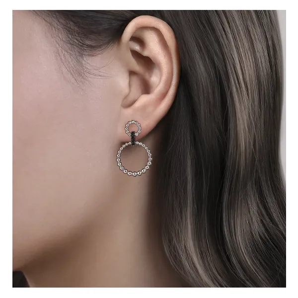 Gabriel & Co Sterling Silver Drop Earrings With Round Black Spinels Image 2 Venus Jewelers Somerset, NJ