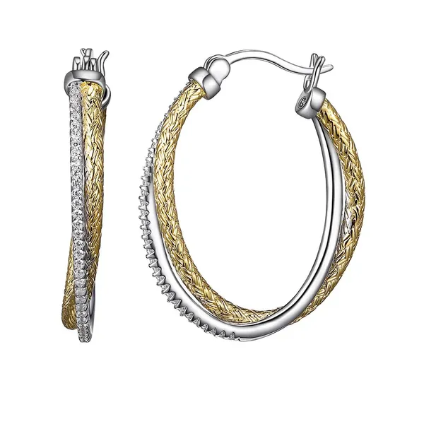 Charles Garnier Two-Tone Textured CZ Sterling Silver Hoop Earrings Venus Jewelers Somerset, NJ