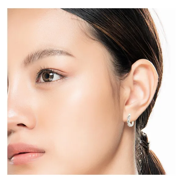 Lady's White Sterling Silver 3-Stone Huggie Hoop Earrings – 0.66 CTW Cubic Zirconia Image 2 Venus Jewelers Somerset, NJ