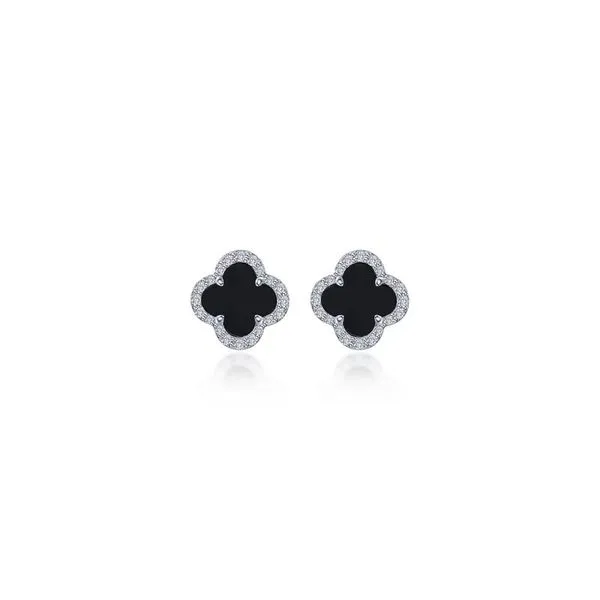 Black Agate and Crystal Quatrefoil Sterling Silver Stud Earring Venus Jewelers Somerset, NJ