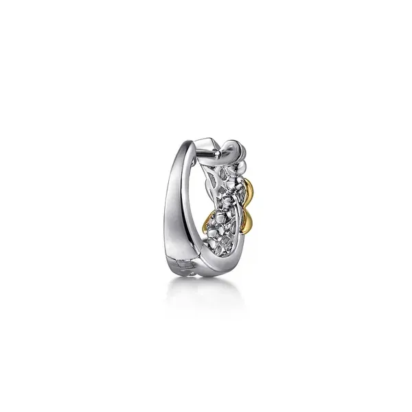 14k and Sterling Silver X Detail Huggie Hoop Earring Image 2 Venus Jewelers Somerset, NJ
