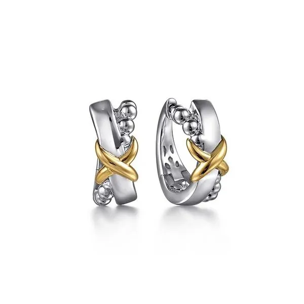 14k and Sterling Silver X Detail Huggie Hoop Earring Venus Jewelers Somerset, NJ