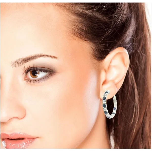 Lady's Sterling Silver Small In-and-Out Hoop Earrings – Created Sapphires & CZ Image 2 Venus Jewelers Somerset, NJ
