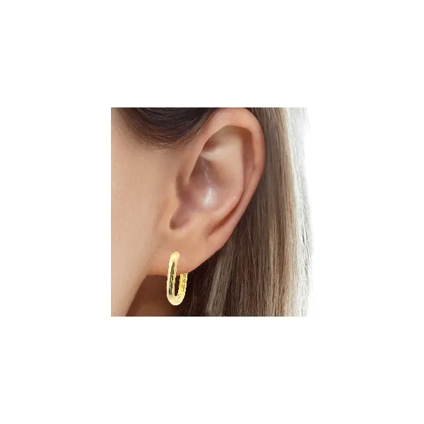 Lady's 18K Yellow Gold Plated Sterling Silver Medium Hoop Earrings Image 2 Venus Jewelers Somerset, NJ
