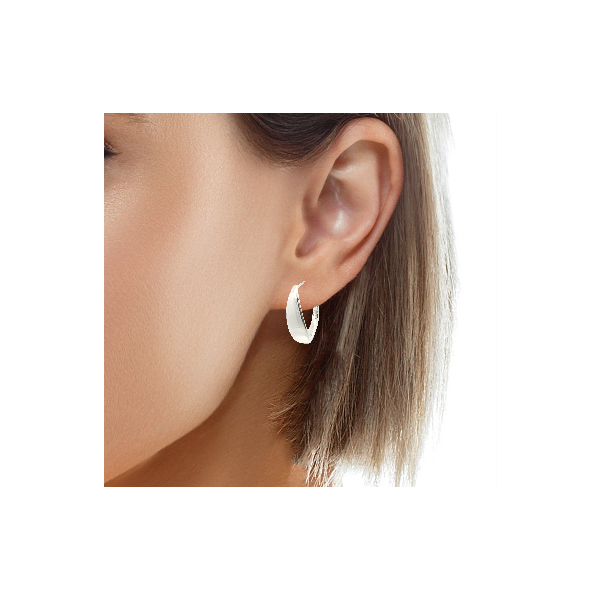Lady's White Sterling Silver Huggie Earrings – Classic Everyday Style Image 2 Venus Jewelers Somerset, NJ