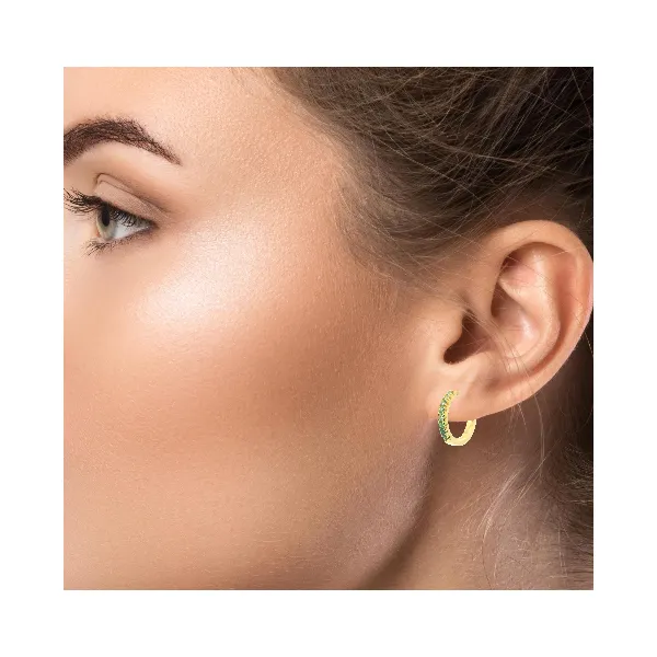 Lady's 18K Gold Plated Sterling Silver Huggie Earrings with Multi-Shade Green Zirconia Image 2 Venus Jewelers Somerset, NJ