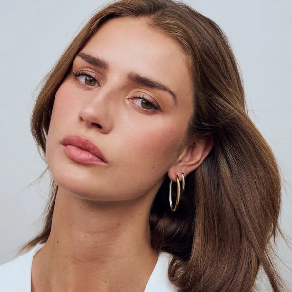 Two-Tone Sterling Silver Hoop Earrings Image 2 Venus Jewelers Somerset, NJ