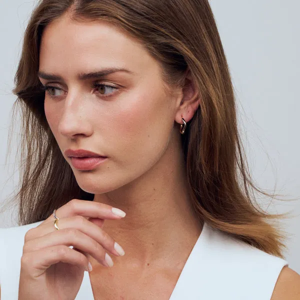 Two-Tone Sterling Silver Curved Hoop Earrings Image 2 Venus Jewelers Somerset, NJ