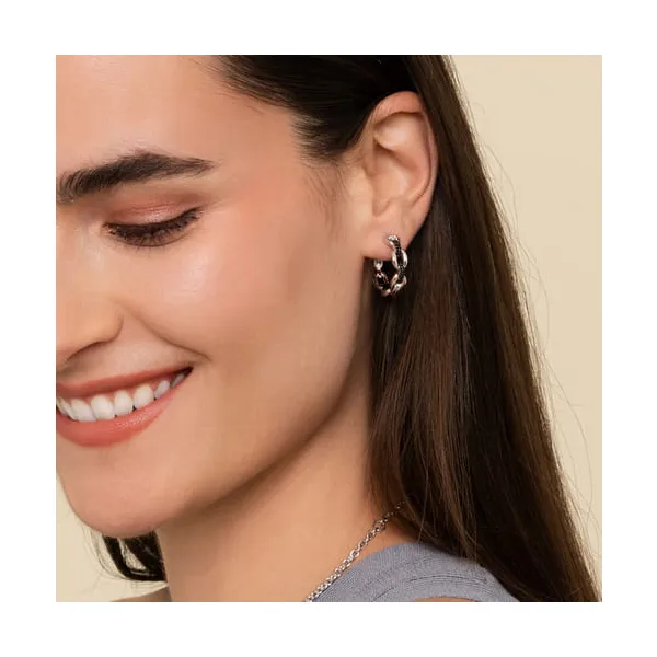 Sterling Silver Small Hoop Earrings – 0.29ctw Round Black Spinels Image 2 Venus Jewelers Somerset, NJ