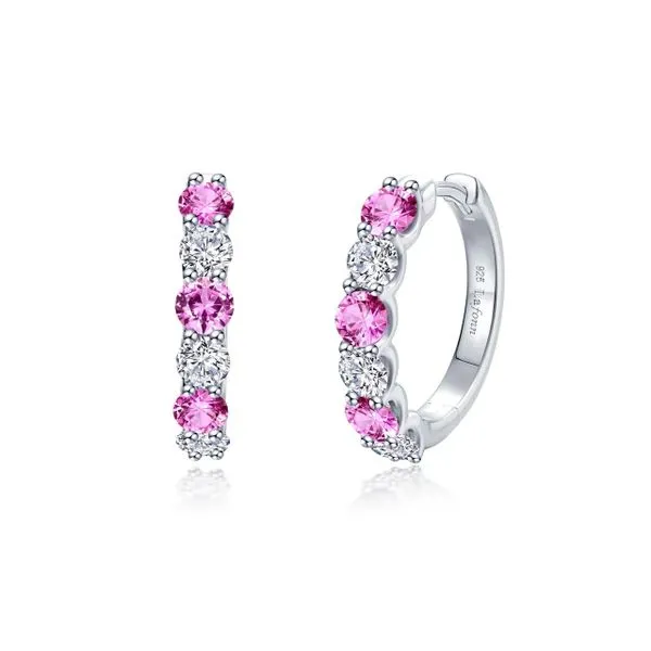 Sterling Silver Small Hoop Earrings with Pink Created Sapphires Venus Jewelers Somerset, NJ