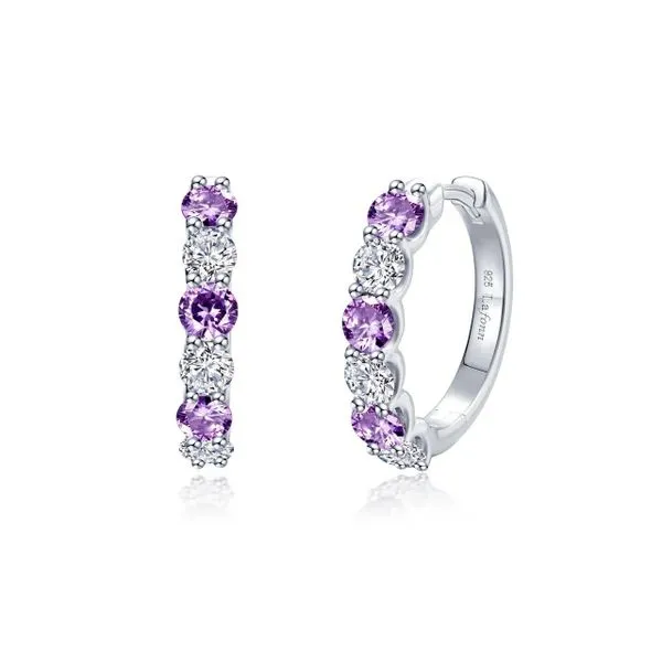 Sterling Silver Small Hoop Earrings with Created Amethyst Venus Jewelers Somerset, NJ