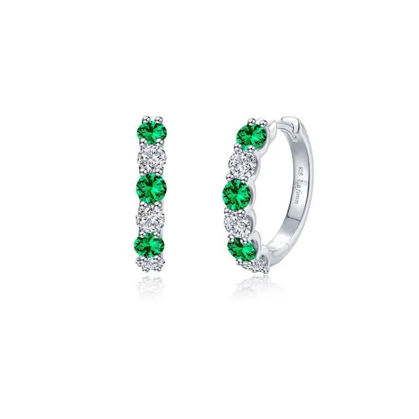 Sterling Silver Small Hoop Earrings with Created Emeralds Venus Jewelers Somerset, NJ