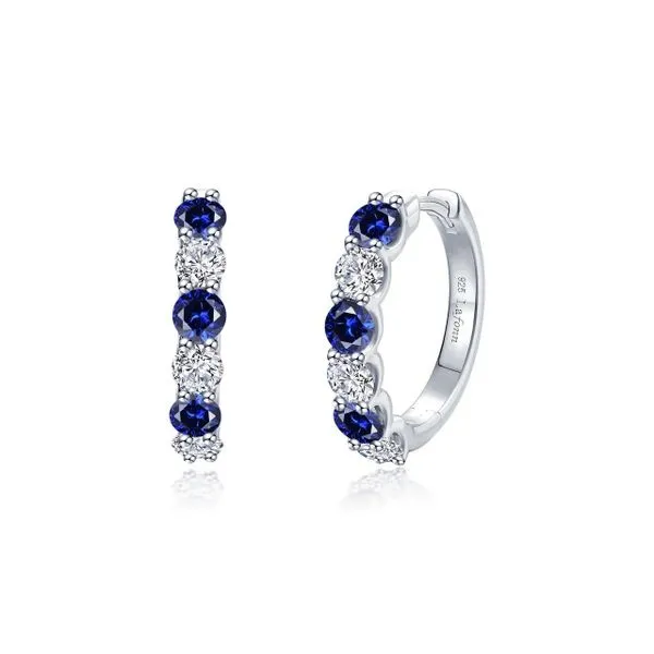 Sterling Silver Small Hoop Earrings with Created Sapphires Venus Jewelers Somerset, NJ