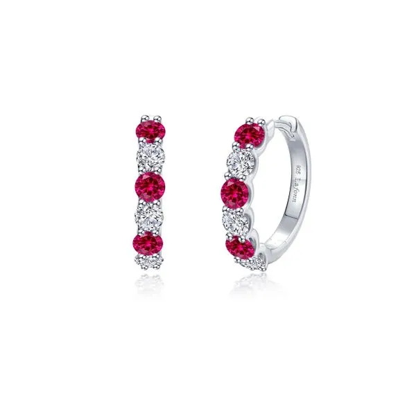 Sterling Silver Small Hoop Earrings with Created Rubies Venus Jewelers Somerset, NJ