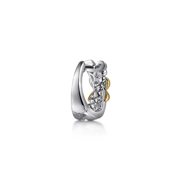 Two-Tone Small Hoop Earrings in Sterling Silver & 14K Yellow Gold Image 2 Venus Jewelers Somerset, NJ