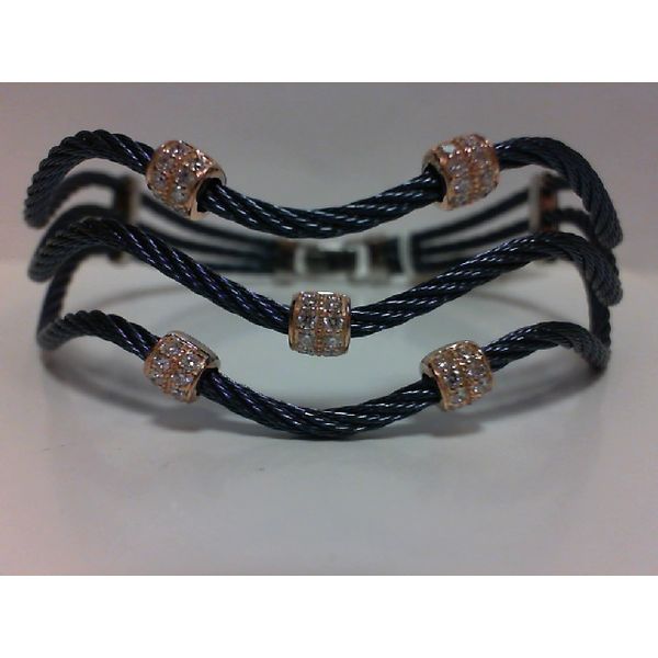 ALOR Blueberry Cable Petite Wave Bracelet with 18kt Rose & Diamonds Image 2 Venus Jewelers Somerset, NJ