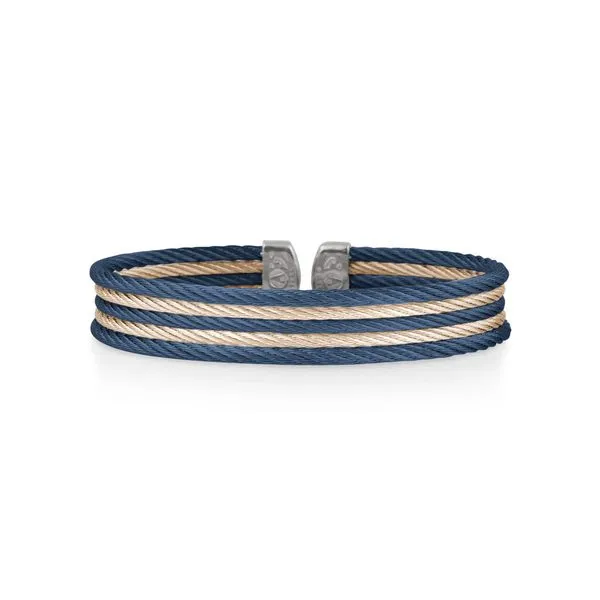 Two-Tone Blue and Carnation Stainless steel Cable Cuff Bracelet Venus Jewelers Somerset, NJ