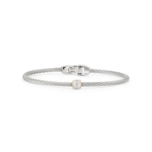 Grey Cable Barrel Stackable Bracelet with 18kt Yellow Gold & Diamonds Venus Jewelers Somerset, NJ