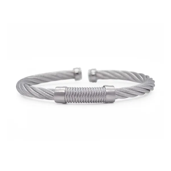 Men's Grey Stainless Steel Bangle Bracelet - 7