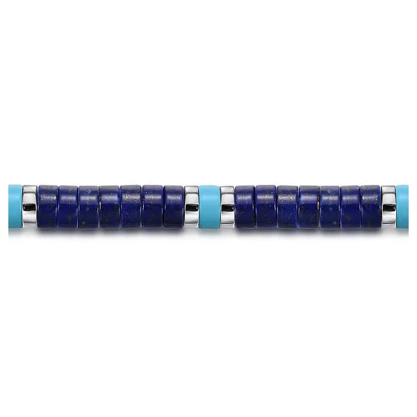 Sterling Silver Lapis and Turquoise Cylinder Beaded Bracelet Image 2 Venus Jewelers Somerset, NJ