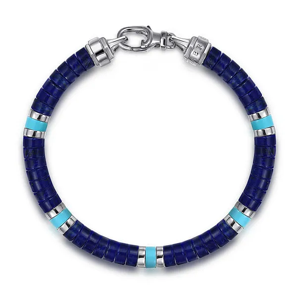 Sterling Silver Lapis and Turquoise Cylinder Beaded Bracelet Venus Jewelers Somerset, NJ
