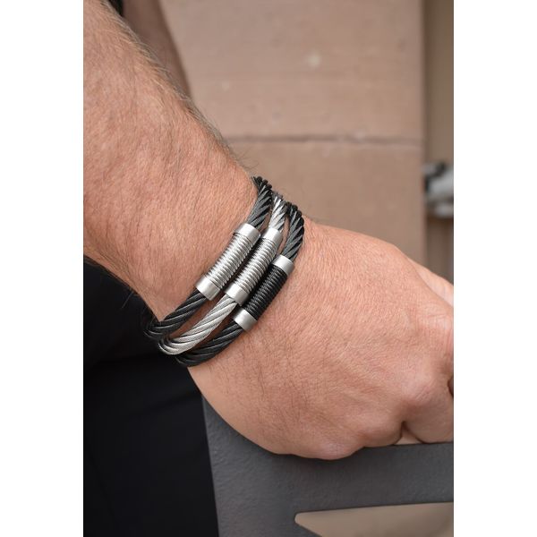 Men's Grey Stainless Steel Bangle Bracelet - 7