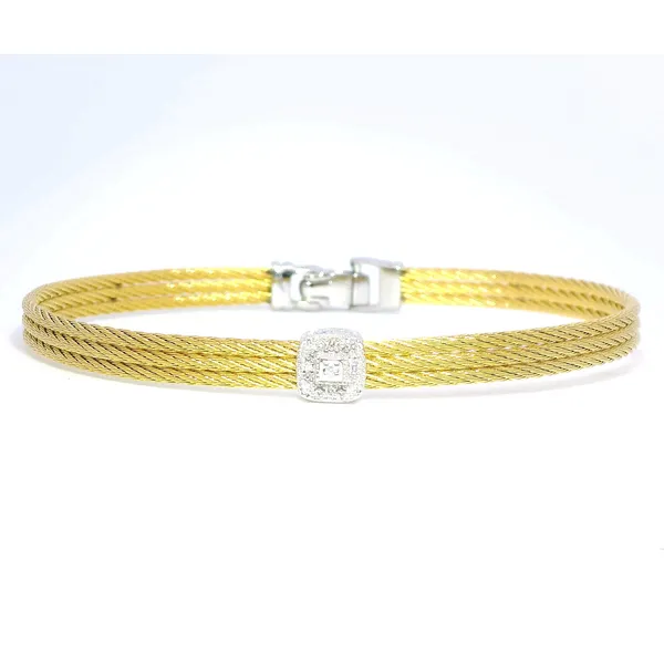 Yellow Stainless & 14K Gold Diamond Station Bangle Bracelet Venus Jewelers Somerset, NJ