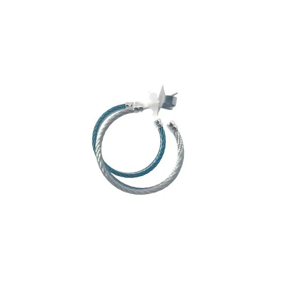 Lady’s Alor Caribbean Blue & Grey Stainless Steel Medium Hoop Earrings with 18K Accents Image 2 Venus Jewelers Somerset, NJ