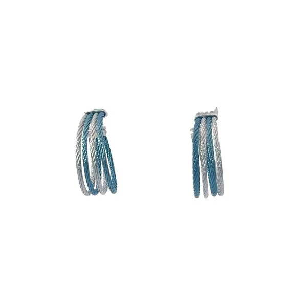 Lady’s Alor Caribbean Blue & Grey Stainless Steel Medium Hoop Earrings with 18K Accents Image 4 Venus Jewelers Somerset, NJ