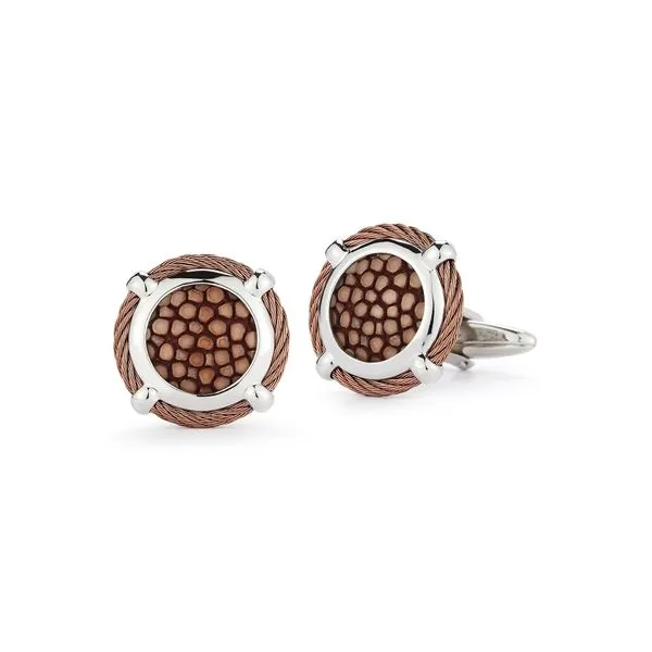 Bronze Cable Round Cufflink with Brown Stingray Venus Jewelers Somerset, NJ