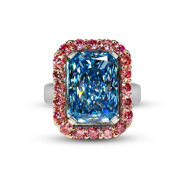 6.49ct Radiant Cut Vivid Blue Lab Grown Diamond Ring Victoria Jewellers REGINA, SK