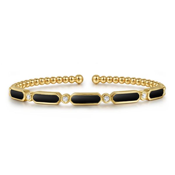 14Kt Gold with Diamonds and Onyx Bangle Bracelet Victoria Jewellers REGINA, SK