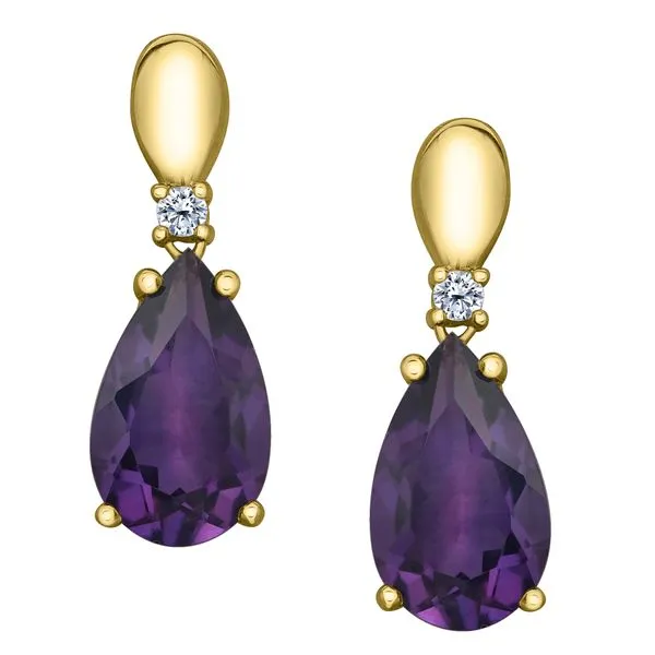 Amethyst and Maple Leaf Canadian Diamond Earrings Victoria Jewellers REGINA, SK
