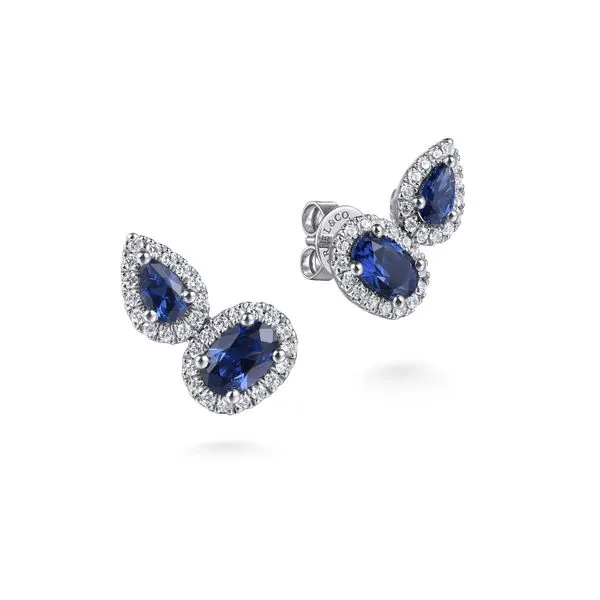Gabriel & Co Sapphire and Diamond Toi et Moi Earrings Victoria Jewellers REGINA, SK