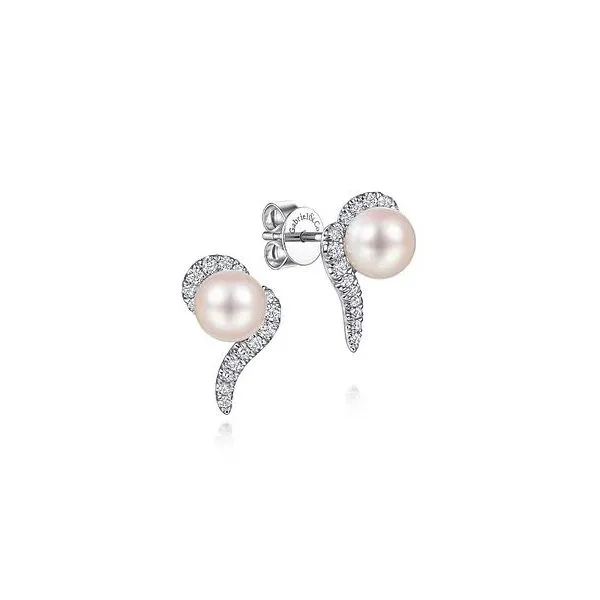 Gabriel & Co Diamond and Freshwater Pearl Earrings Victoria Jewellers REGINA, SK