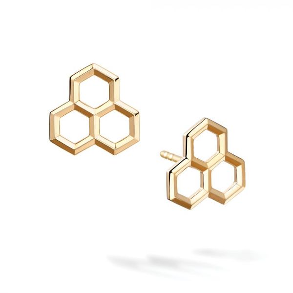 BIRKS Bee Chic Yellow Gold Hexagon Stud Earrings Victoria Jewellers REGINA, SK