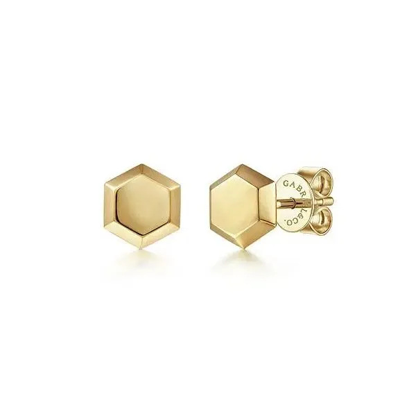 Gabriel & Co Hexagon Gold Stud Earrings Victoria Jewellers REGINA, SK