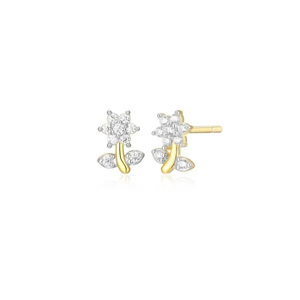 Gold Plated Silver Daisy Earrings with Lab Grown Diamonds Victoria Jewellers REGINA, SK