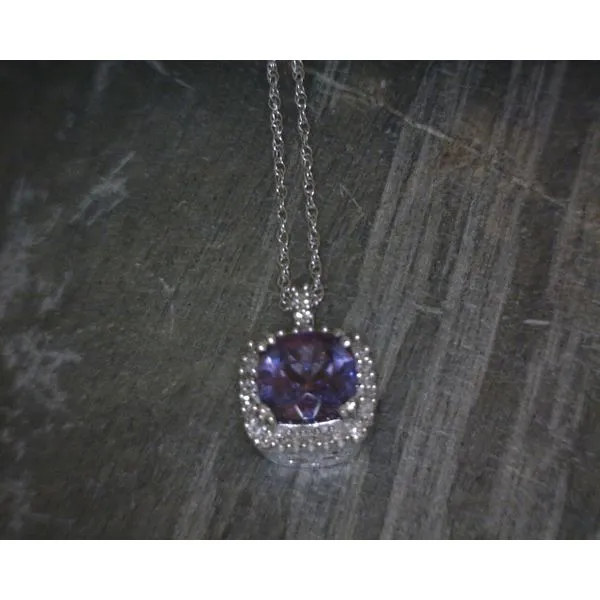 10KW Cushion Cr Alexandrite .13ctw Dia Necklace 18