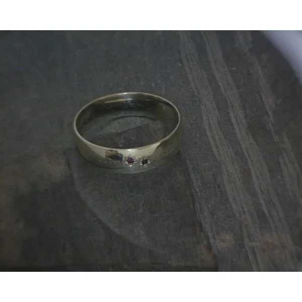 14KTYG Floral engraving W/ Garnet 5MM Band Vulcan's Forge LLC KANSAS CITY, MO