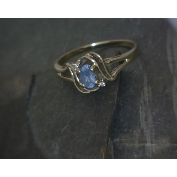 10Ktyg Oval Blue Topaz In Swirl Setting W/ Diamond Accents Ring Vulcan's Forge LLC KANSAS CITY, MO