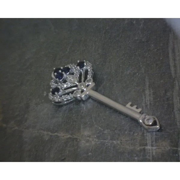 10KTYG Key pendant W/ Sapphire & Diamond Accents Pendant Vulcan's Forge LLC KANSAS CITY, MO