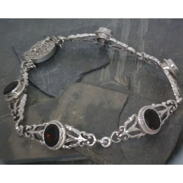 SS Faceted Oval Garnet Vintage Style W Tung Clasp Bracelet Vulcan's Forge LLC KANSAS CITY, MO