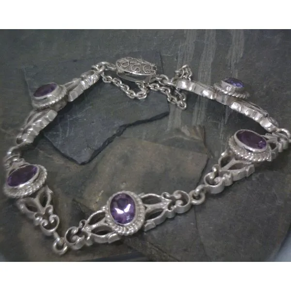 SS Faceted Oval Amethyst Vintage Style W Tung Clasp Bracelet Vulcan's Forge LLC KANSAS CITY, MO