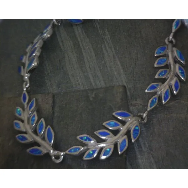 SS Lab Blue Opal Branch & leaf Bracelet 7.5