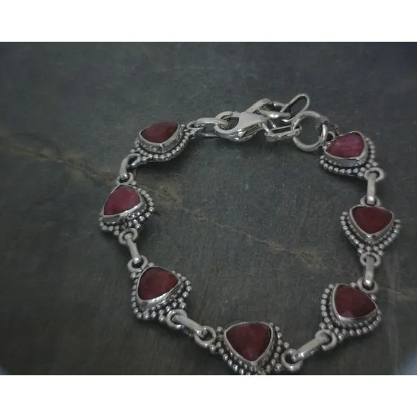 SS BZ Triangle Ruby W Bead Accents Bracelet 8'' Vulcan's Forge LLC KANSAS CITY, MO