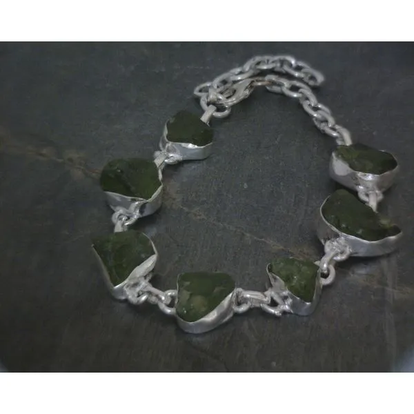 SS BZ Raw Freeform Peridot Bracelet 8'' Vulcan's Forge LLC KANSAS CITY, MO