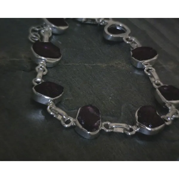 SS BZ Freeform Raw Rhodolite Garnet Bracelet Vulcan's Forge LLC KANSAS CITY, MO